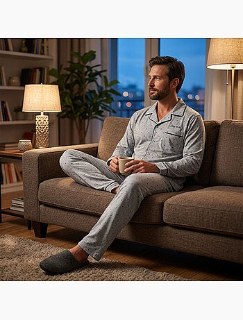 Pijama de hombre OZABI, largo, con botones y cuello de camisa, ultrasuave