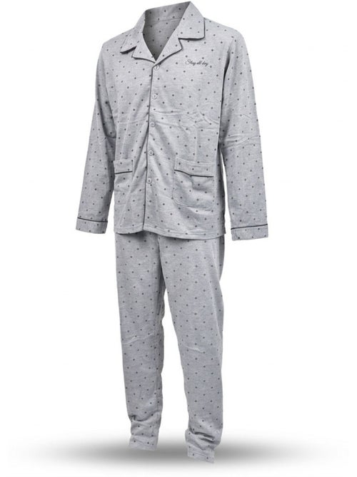 Pijama de hombre OZABI, largo, con botones y cuello de camisa, ultrasuave - Kiabi