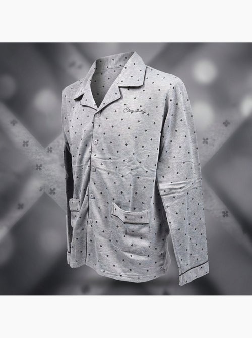 Pijama de hombre OZABI, largo, con botones y cuello de camisa, ultrasuave - Kiabi