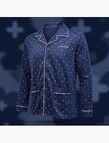 Pijama de hombre OZABI, largo, con botones y cuello de camisa, ultrasuave