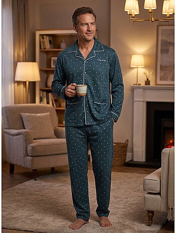 Pijama de hombre OZABI, largo, con botones y cuello de camisa, ultrasuave