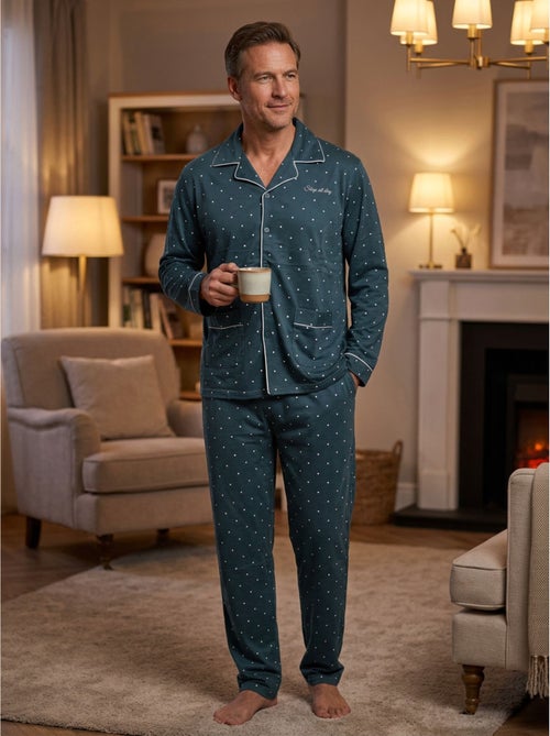 Pijama de hombre OZABI, largo, con botones y cuello de camisa, ultrasuave - Kiabi