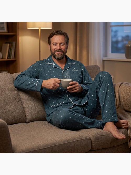 Pijama de hombre OZABI, largo, con botones y cuello de camisa, ultrasuave - Kiabi