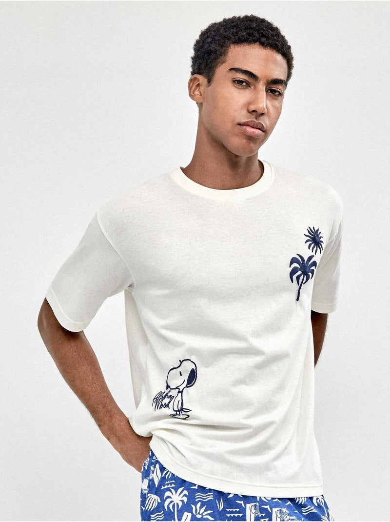 Pijama de hombre Snoopy Family Time 100% algodón Crudo - Kiabi