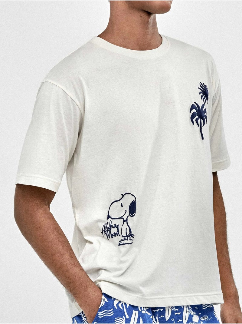 Pijama de hombre Snoopy Family Time 100% algodón Crudo - Kiabi