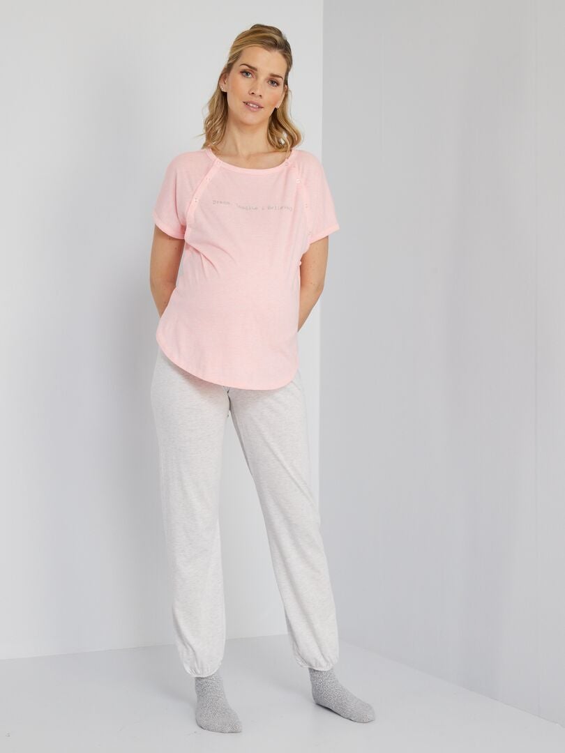 Pijama de lactancia  - 2 piezas rosa/gris - Kiabi
