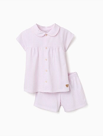 Pijama de manga corta de algodón a rayas
