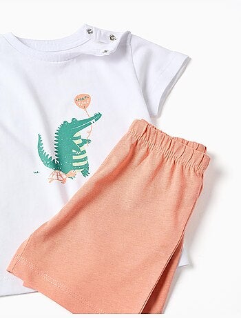 Pijama de manga corta de algodón con estampado de cocodrilo