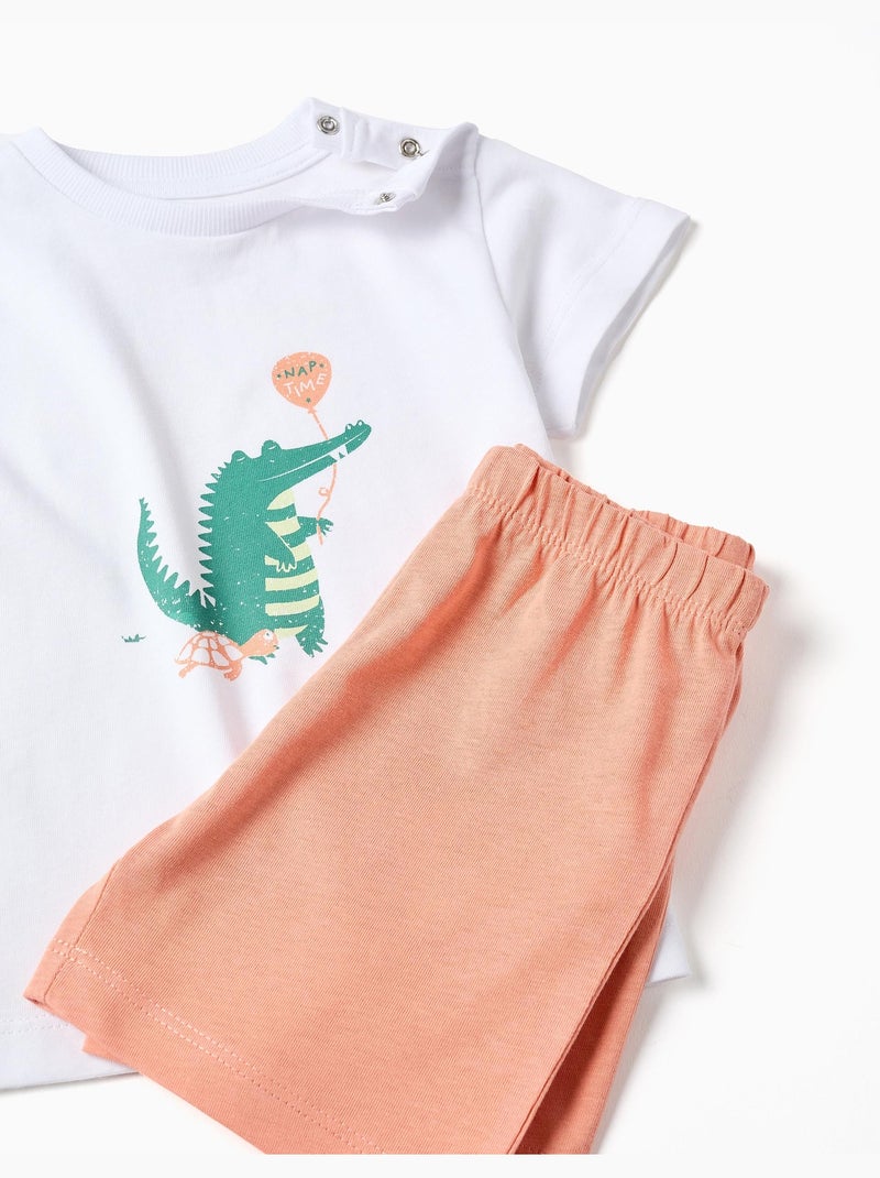 Pijama de manga corta de algodón con estampado de cocodrilo Blanco - Kiabi