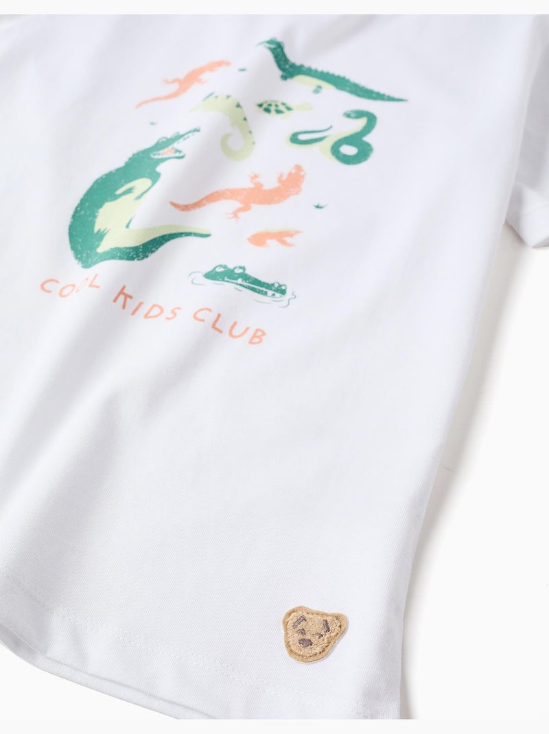Pijama de manga corta de algodón con estampado de cocodrilo Blanco - Kiabi
