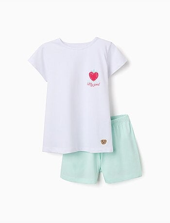 Pijama de manga corta de algodón con estampado de corazón