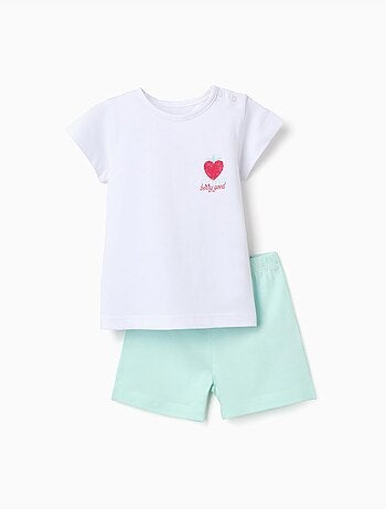 Pijama de manga corta de algodón con estampado de corazón