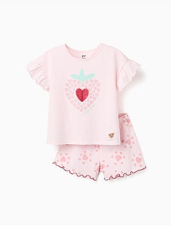 Pijama de manga corta de algodón con estampado de corazones