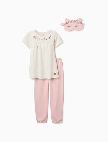 Pijama de manga corta de algodón con máscara acolchada