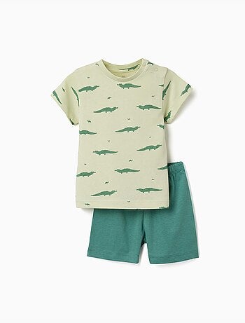 Pijama de manga corta de algodón con motivo de cocodrilo