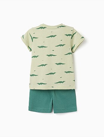 Pijama de manga corta de algodón con motivo de cocodrilo