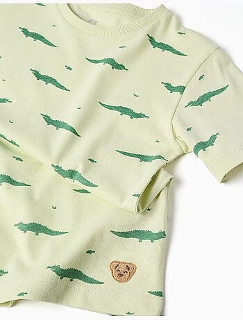 Pijama de manga corta de algodón con motivo de cocodrilos