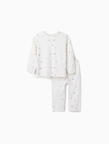 Pijama de manga larga acanalado con flores y estrellas