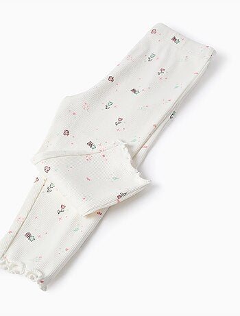 Pijama de manga larga acanalado con flores y estrellas