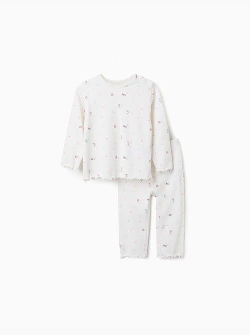 Pijama de manga larga acanalado con flores y estrellas - Kiabi
