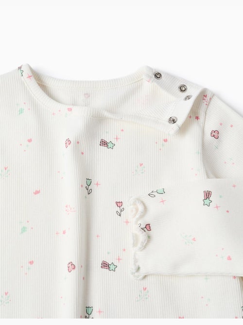 Pijama de manga larga acanalado con flores y estrellas - Kiabi