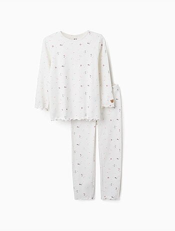 Pijama de manga larga acanalado con flores y estrellas