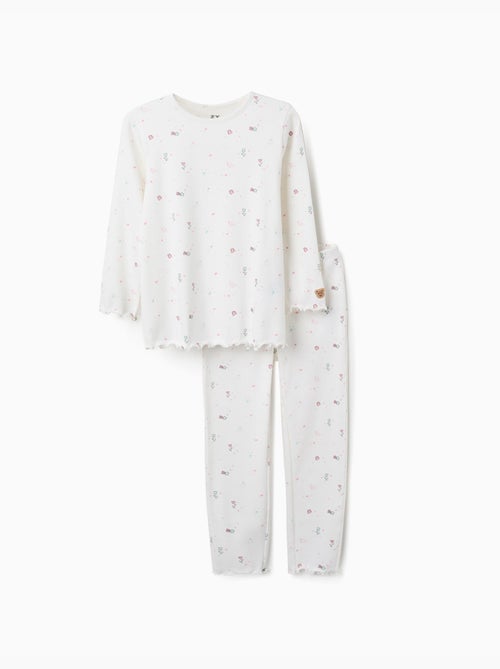 Pijama de manga larga acanalado con flores y estrellas - Kiabi