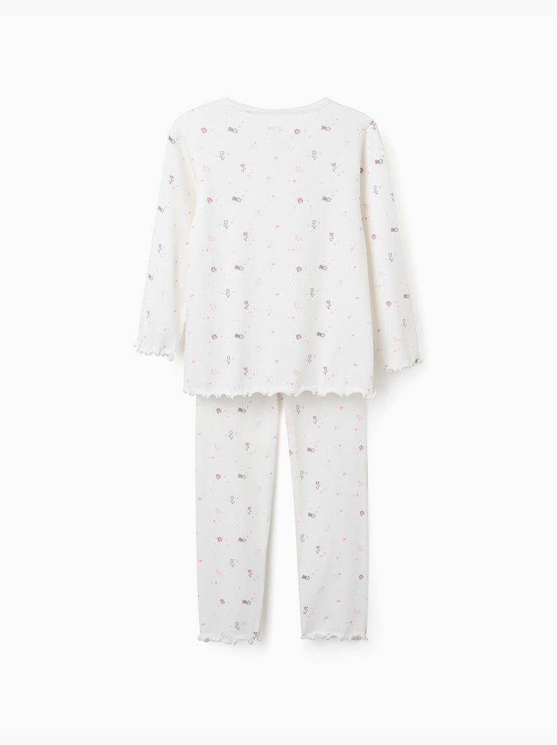Pijama de manga larga acanalado con flores y estrellas Blanco - Kiabi