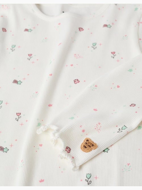Pijama de manga larga acanalado con flores y estrellas - Kiabi