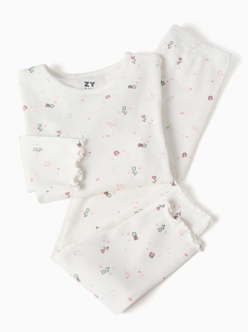 Pijama de manga larga acanalado con flores y estrellas - Kiabi