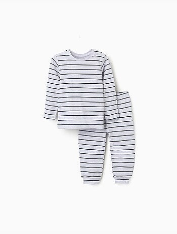 Pijama de manga larga acanalado y a rayas