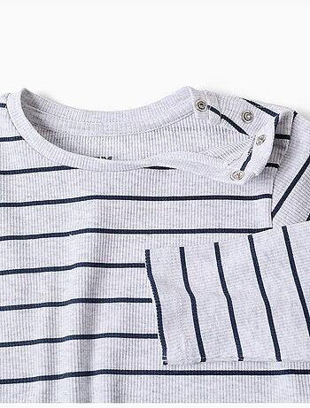 Pijama de manga larga acanalado y a rayas