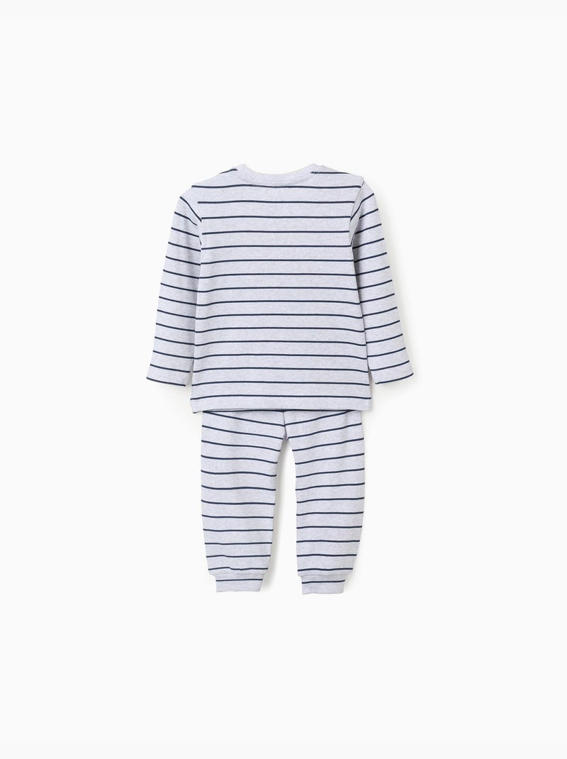 Pijama de manga larga acanalado y a rayas Gris - Kiabi