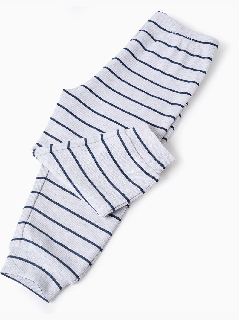 Pijama de manga larga acanalado y a rayas Gris - Kiabi