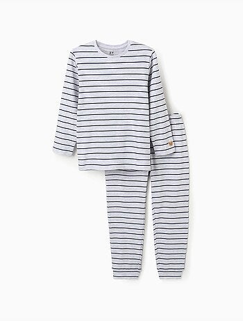 Pijama de manga larga acanalado y a rayas