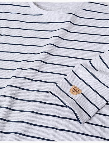 Pijama de manga larga acanalado y a rayas