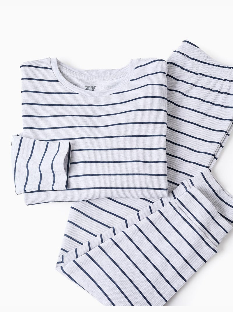 Pijama de manga larga acanalado y a rayas Gris - Kiabi
