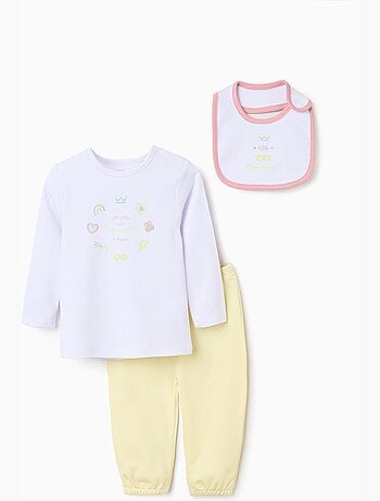 Pijama de manga larga + babero de algodón