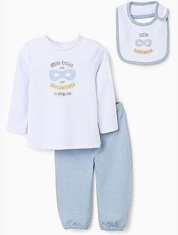 Pijama de manga larga + babero de algodón