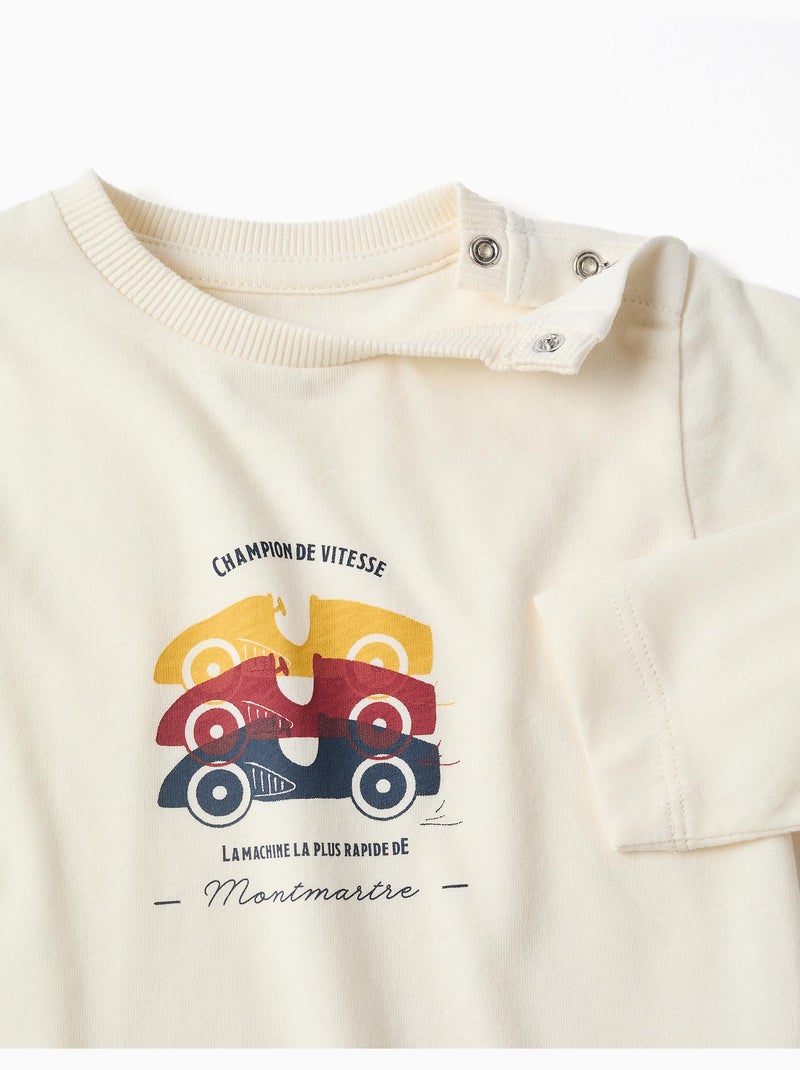 Pijama de manga larga con estampado de coches de carreras Blanco - Kiabi