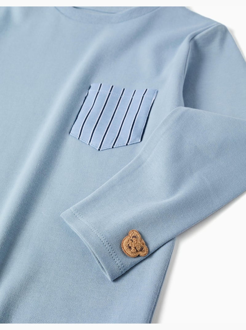 Pijama de manga larga de algodón a rayas Azul claro - Kiabi