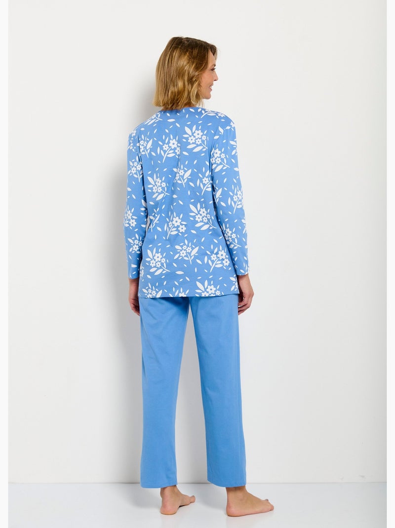 Pijama de manga larga de algodón con botones y cuello en V - Afibel Azul - Kiabi