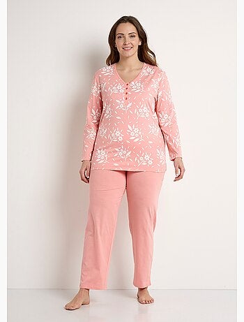 Pijama de manga larga de algodón con botones y cuello en V - Afibel