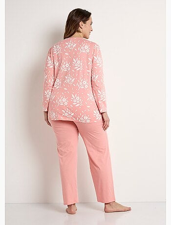 Pijama de manga larga de algodón con botones y cuello en V - Afibel