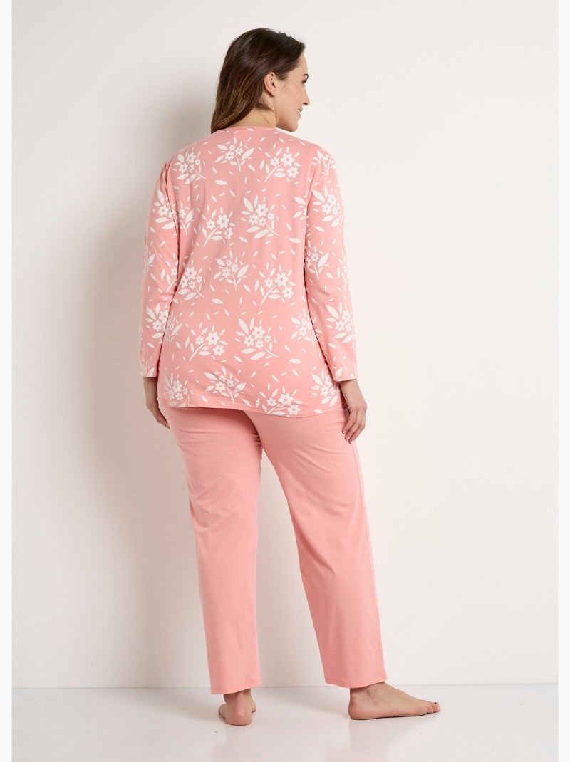 Pijama de manga larga de algodón con botones y cuello en V - Afibel Coral - Kiabi