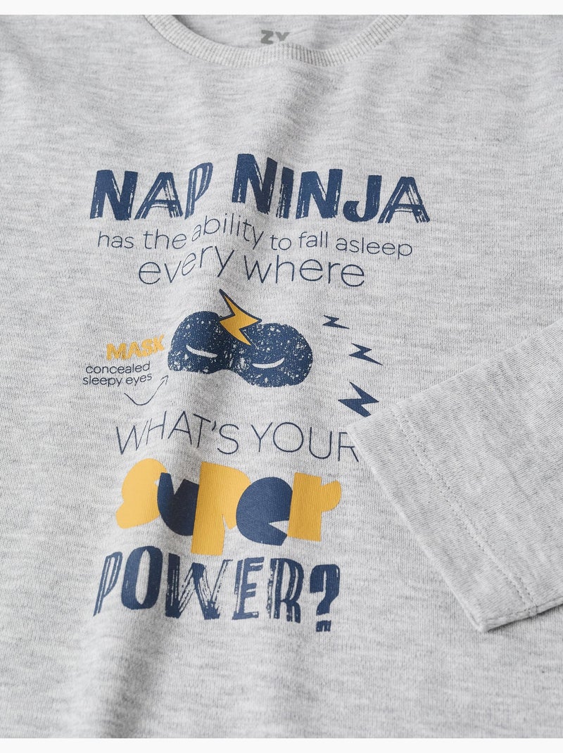 Pijama de manga larga de algodón con estampado Nap Ninja Gris claro - Kiabi