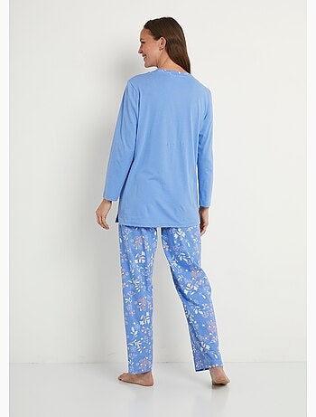 Pijama de manga larga de algodón floral liso - Afibel