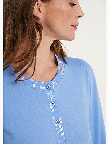 Pijama de manga larga de algodón floral liso - Afibel