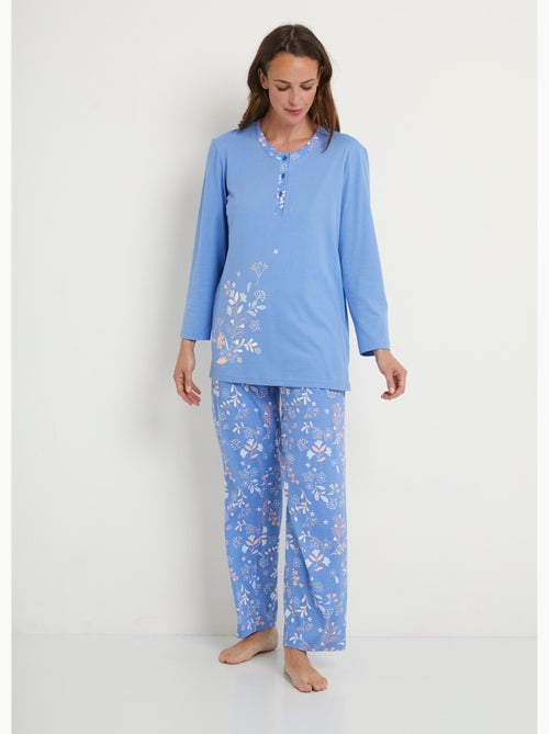 Pijama de manga larga de algodón floral liso - Afibel - Kiabi