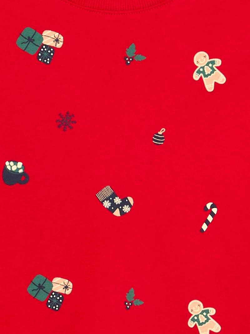 Pijama de Navidad de 2 piezas - Camiseta de manga larga + pantalón Rojo - Kiabi